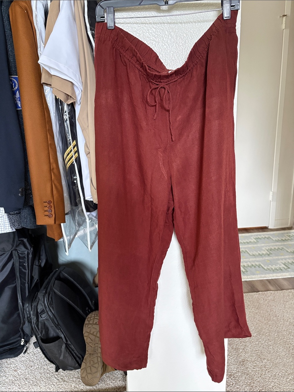 H&M Wide-Leg Drawstring Pants in Burgundy